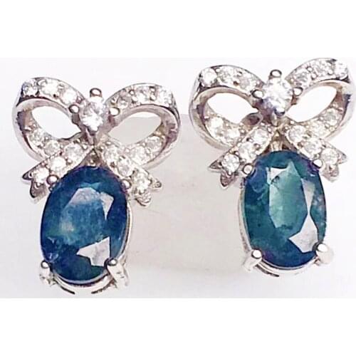 Natural real dark sapphire stud earring Per jewelry 5*7mm 1ct*2pcs gemstone 925 sterling silver Fine jewelry X21775