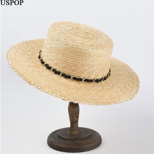 USPOP New Women Straw Sun Hat Wide Brim Beach Hats Chain Decorated Sunshade