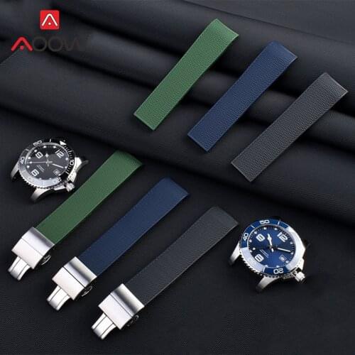 21mm Silicone Sport Strap Stainless Steel Folding Buckle Waterproof Diving Men Rubber Replace Watch Band for Longines Conquest