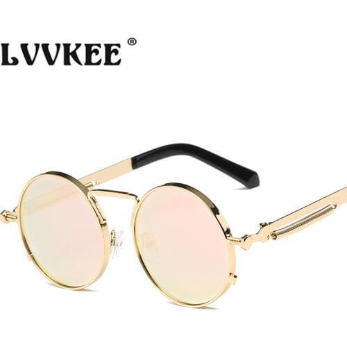 2020 New LVVKEE Women Brand Designer Driving Sun Glasses Men Classic Round Steampunk Sunglasses Metal Springs Punk Eyeglasses