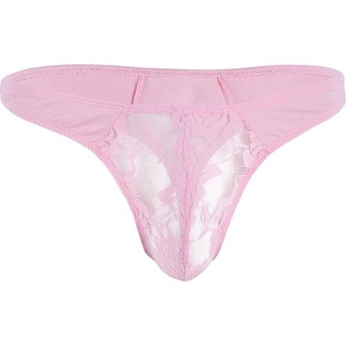 Mens Sexy See Through Lingerie Briefs Thong Low Rise Lace Floral Bulge Pouch G-string Bikini Sissy Gay Underwear Underpants