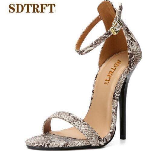 SDTRFT Peep Toe Sandals Ankle strap shoes moman Sandalias Female Stiletto zapatos mujer 13cm Thin Heels Dance Pumps Plus:37-48