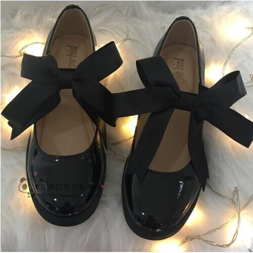 Vintage Sweet Lolita Shoes Patent Leather Shallow Japanese Student Pu Shoes Chic Girl Bowknot Princess Kawaii Girl Women Shoes