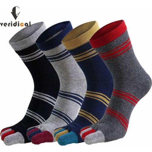 Veridical 5 Pairs/Lot Mans Socks With Toes Cotton Five Finger Socks Striped Short Solid Funny Weed Socks Men Business Sox