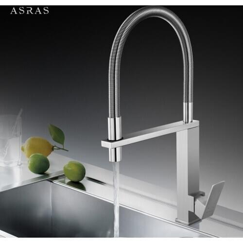 AS-3055 Wand Rotating Hot and Cold Kitchen Sink Mixer 304 Stainless Steel Pullout Kitchen Faucet Washbasin Spring Pulldown Tap