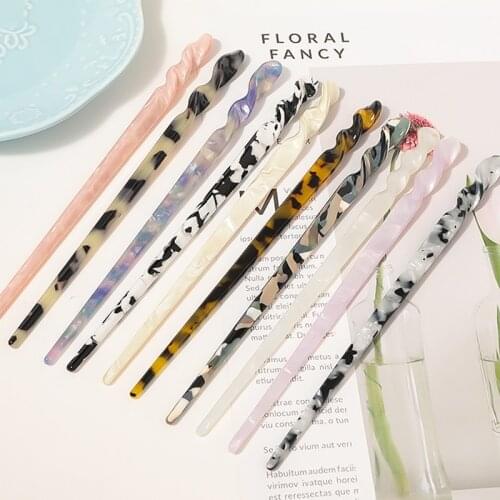 Japanese Hair Sticks Women Hairpin Elegant Marble Texture Acetate Hair Clip Fashion Hair Sticks Hair Pin Women Hair Accessories