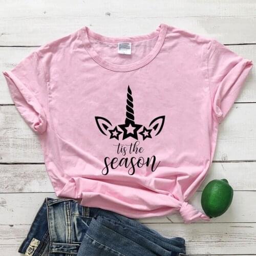 Tis The Season Unicorn T-shirt Cute Women Graphic Holiday Tops Tees Funny Short Sleeve Christmas Party Gift Tshirt Camiseta