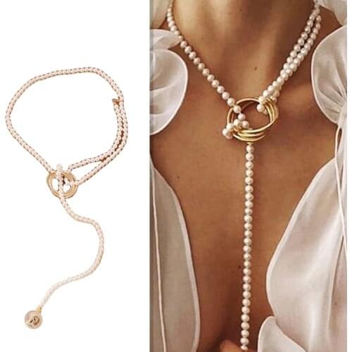 Ladies Fashion Personality Baroque Geometric Metal Retro Pearl Necklace Bohemia Jewelry For The Birthday Party