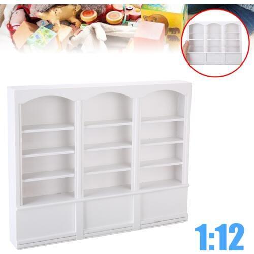 Multifunction Wood White Cabinet Bookcase For 1/12 Dollhouse Miniature Furniture Kids Toy Decoration Accessories