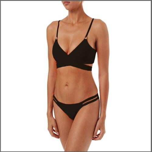Womens Sexy Cross Adjustable Sling Hollow Quick-Drying Bikini Solid Color Lightweight Skinny Slim V-Neck Low-Cut Swimsuit Suit