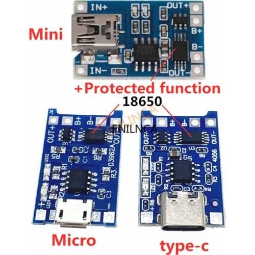1PCS 5V 1A Micro USB 18650 Type-c Lithium Battery Charging Board Charger Module+Protection Dual Functions TP4056 18650