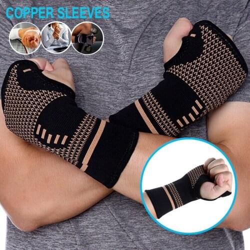 1pcs Copper Professional Wristband Sports Safety Compression Wrist Guard Arthritis Brace Sleeve Support Elastic Palm Hand Glove