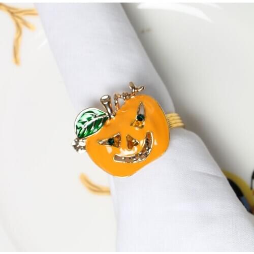 10pcs/lot Halloween alloy dripping oil pumpkin grimace cartoon napkin button hotel napkin ring cloth ring small wholesale