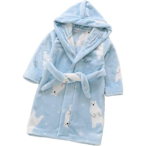 2021 New Childrens Home Wear Cartoon Flannel Hooded Childrens Bathrobe Boys and Girls' Nightgown Bath Robe