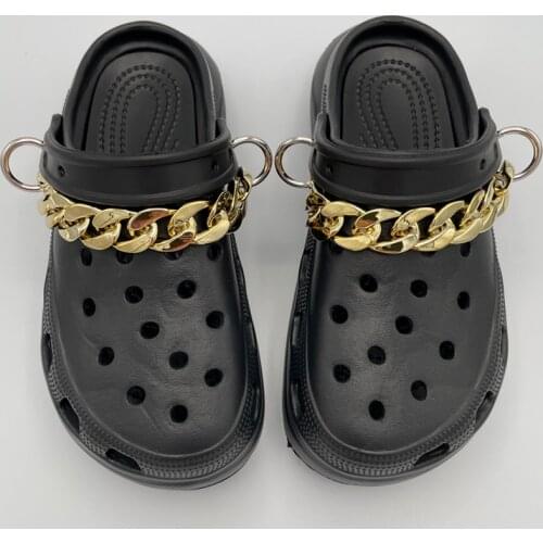 2021 New Designer Punk Golden Acrylic Shoe Chain Croc Charms Jibz Decoration for Croc Clog Shoes Pendant Buckle DIY Accessories