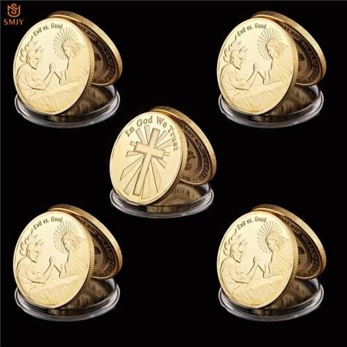5Pcs Religious Faith Justice Of God Jesus Evil Devils Satan Gold Cross Challenge Collectible Coin Original And Gifts