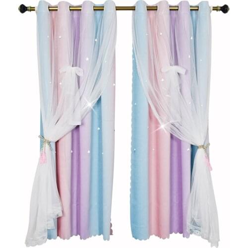Bowknot Star Curtains Rainbow Colour Blackout Window Curtain Living Room Decor Double-Layer Yarn Sheer Curtain Drape For Bedroom