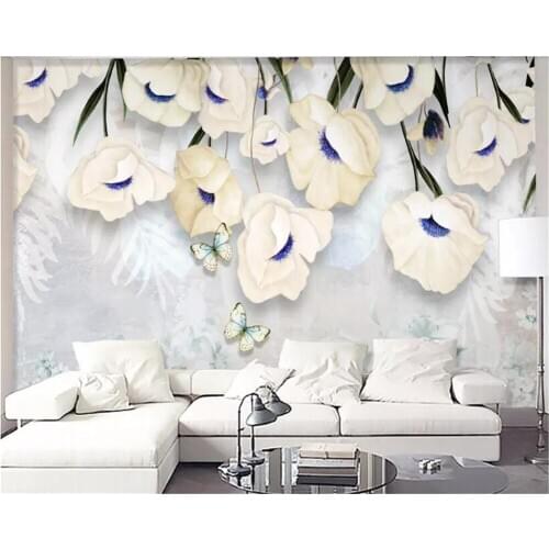 Beibehang Custom size modern minimalist fresh three-dimensional floral living room TV sofa wall decoration mural wallpaper