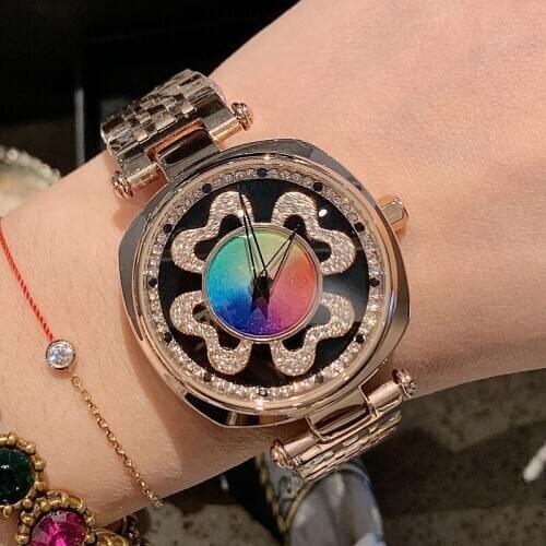 DACR new womens model to run the diamond four clover trend personality fashion watch steel belt womens watch