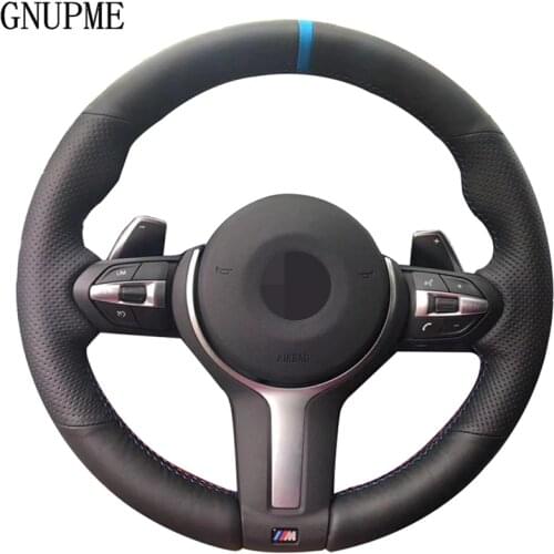 Black leather Blue Marker Car Steering Wheel Cover for BMW F33 F30 M2 M3 F82 M4 M5 F12 F13 M6 F85 X5 X6 F87 F80 M Sport