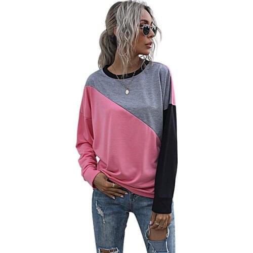 Women Patchwork Sweatshirt Spring Fashion O-neck Long Sleeve Plus Size Pullover Ladies Casual Loose Streetwear Sweatshirts