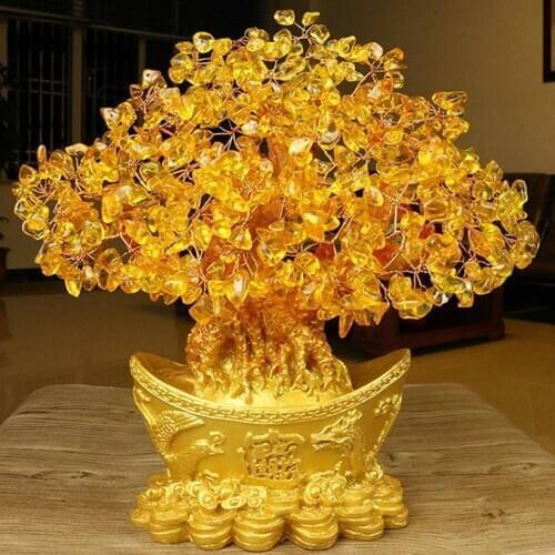 Extra large golden natural citrine lucky money tree cash cow business craft new home gift ingot tree decoration sculpture