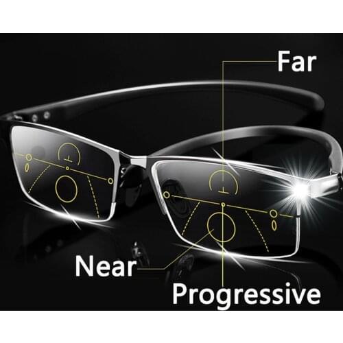 Photochromic Progressive Multifocal Reading Glasses Men Anti Blue Light Presbyopic Glasses TR90 Full Frame Black 1.5 2.0