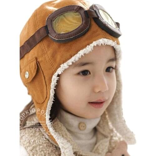 HOT Baby Hats Winter Warm Pilot Caps For Boys Thicken Fleece Inside Aviator Hat