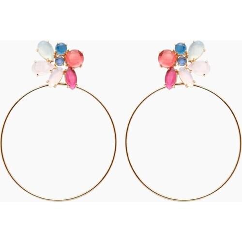 KOMi Boho Colorful Beads Crystals Charm Earrings Circle Hoop Earrings Gold ladies Hawaii Vacation jewelry Flower Earrings K0677