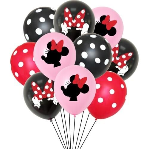 12pcs 12Inch Minnie Mouse Latex Balloon Party Supplies Minnie Party Balloon Confetti Balloons for Wedding Birthday Party Decor