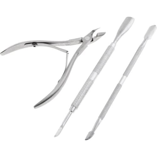 3x Stainless Nail Cuticle Pusher Remover Cutter Nipper Clipper Manicure Set