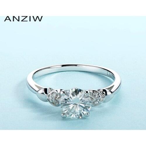 Fashion White 1ct Round Cut Moissanite Diamond Ring 925 Sterling Silver Women Engagement Wedding Moissanite Ring