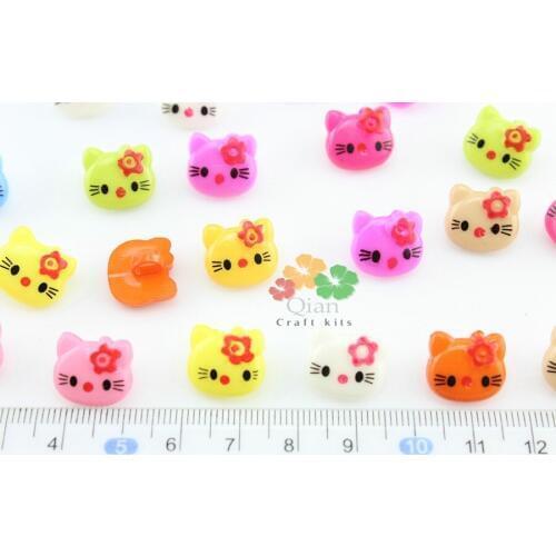 Set of 500pcs kawaii plastic assorted kitty with little flowers bow Buttons beads sewing craft diy shank buttons 0.5inch-LK0082a