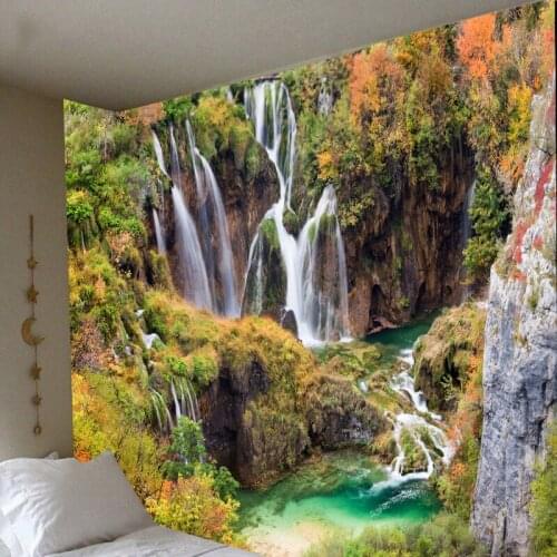 Waterfall Wall Tapestry Forest Landscape Mountain Tree Wall Hanging Background Ceiling Table Cloth Cover Room Home Decoration