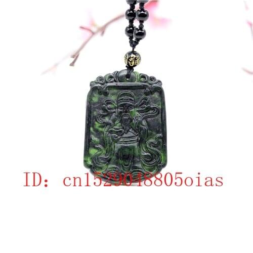 Natural Black Green Jade Obsidian God of fortune Pendant Beads Necklace Charm Jewelry Carved Amulet Gifts for Men