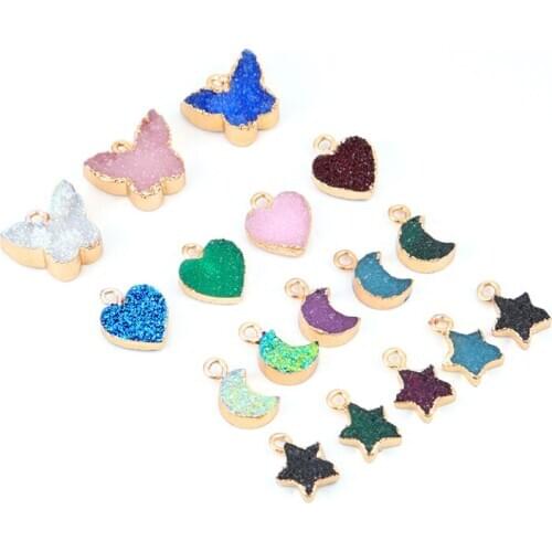 Alloy Colorful Resin Butterfly/Moon/Star/Heart Charm Pendant Jewelery Accessory Fit Necklace/Bracelet/Earring Handmade y1424
