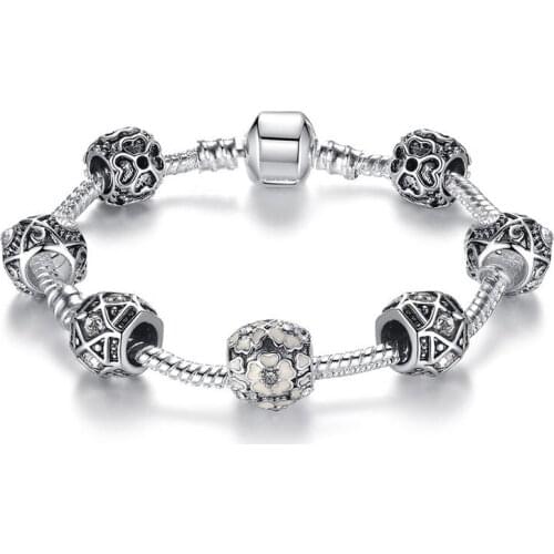 SZELAM Silver Heart&Flower Handmade Bracelets&Bangles For Women Jewelry Crystal Bracelet Charms Friendship Bracelet SBR190321