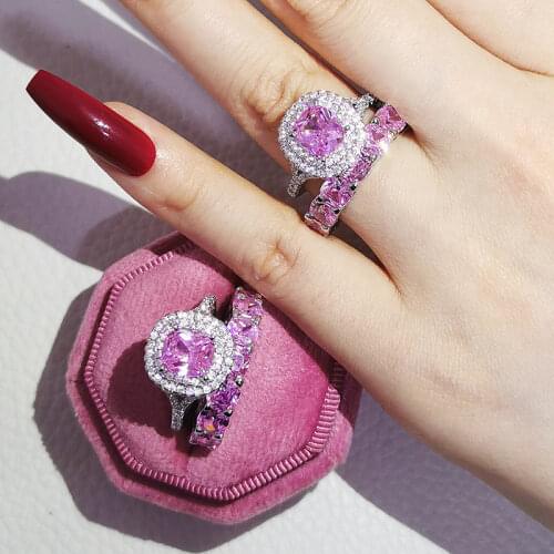 2021 New 925 Sterling Silver Cushion Cut Finger Ring Sets For Women Jewelry Pure Wedding Engagement Rings Personalized R6242