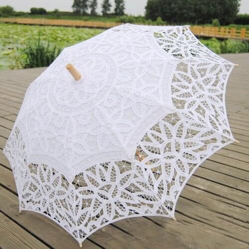 Embroidery Lace Parasols Wooden shaft Cotton cloth Sun Umbrella Radius 48cm Wedding Umbrella