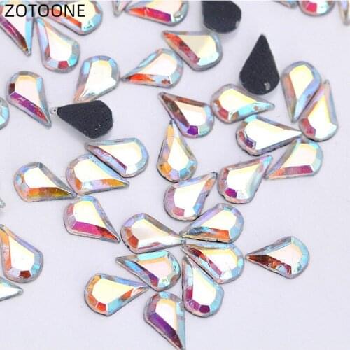 ZOTOONE 50Pcs Rhinestone DMC Drop Shape Hot Fix Crystal AB White Craft Stone for Nail Art Decorate DIY Flatback Appliques G