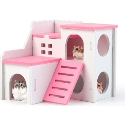1Pcs Creative Wooden Hamster Hideout Double Layer Cute Small Pet House Nest Bed Hamster Guinea Pig Climbing Toy Pet Supplies