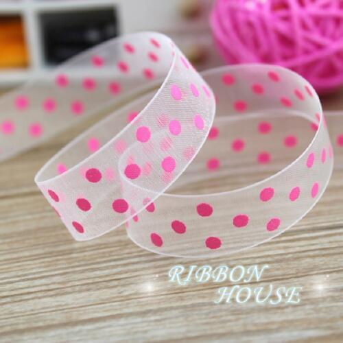 10 yards/lot) pink printed organza colored dots ribbon gift wrap decoration ribbons