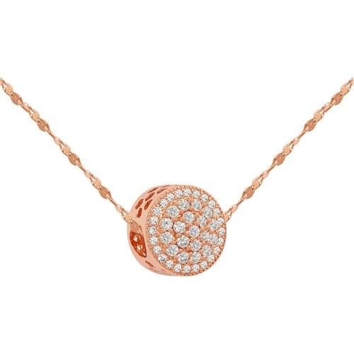 2021 Luxury Copper Rose Gold Rhinestone Crystal Round Pendant Necklace Bling Cz Zirconia Round Choker Necklace