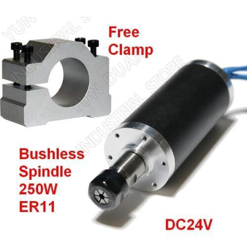 250W 53Ncm 12000rpm DC24V Brushless spindle 42mm motor & clamp ER11 Collets Match MACH3 router for Metal Wood plastic PVC New