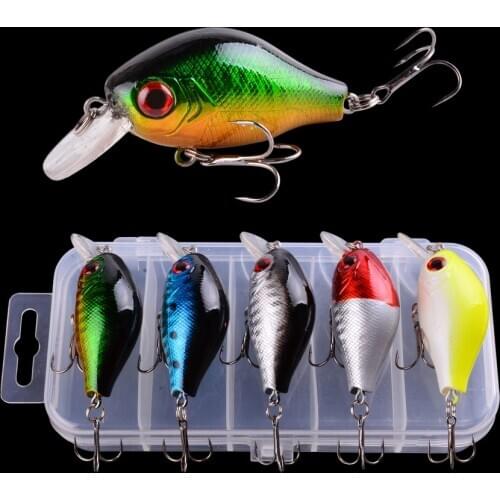 5pcs Mixed Colors Fishing Lure Set Minnow Baits Kit Wobbler Crankbaits with Box Treble Hooks Fishing Tackle hard Bait