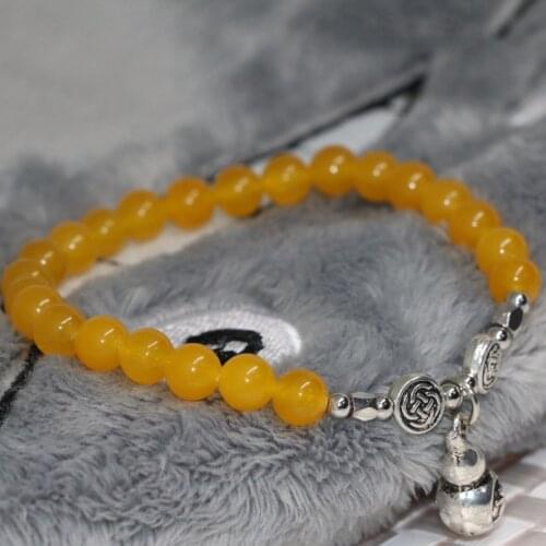 6mm natural yellow chalcedony jades stone round beads strand bracelets women high grade jewelry 7.5inch B1953