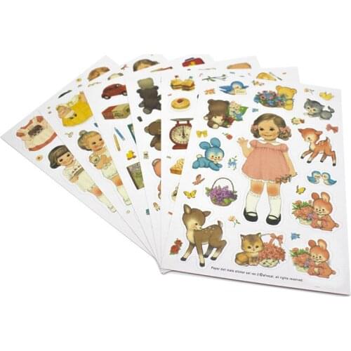 6PCS Diary Stickers Album Diary Notebook Decor Cartoon Doll Stickers Creative Dress Up Notebook Label Stationery Animal Sticker