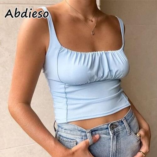 Abdieso White Ruched Sexy Crop Top Women Sleeveless 2021 Summer Square Collar Backless Slim Party Off Shoulder Tank Tops Black