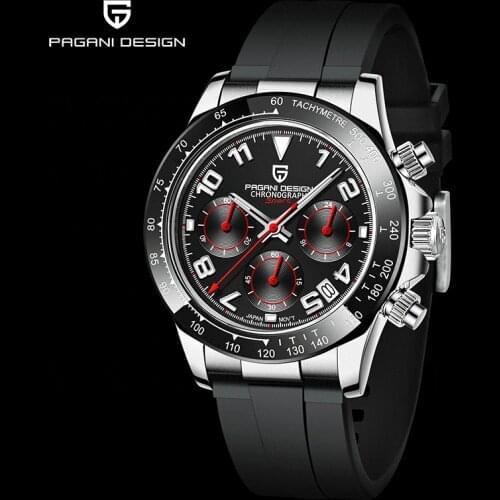 PAGANI DESIGN Top Brand New Rubber Strap Chronograph Watch Men Quartz Wristwatch Luxury Sapphire Glass Sports Watch Men Relogio