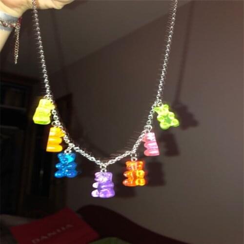 European and American Hot-selling Ornament Resin Transparent Candy Color Cartoon Bear Fashion Sweater Chain Necklace